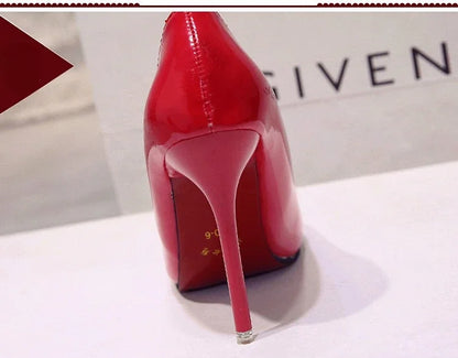 Nude Pumps for Women High Heel Shoes Female Fashion Patent Leather Sexy Pointed Toe Thin Heel Wedding Shoes Plus Size 34-44