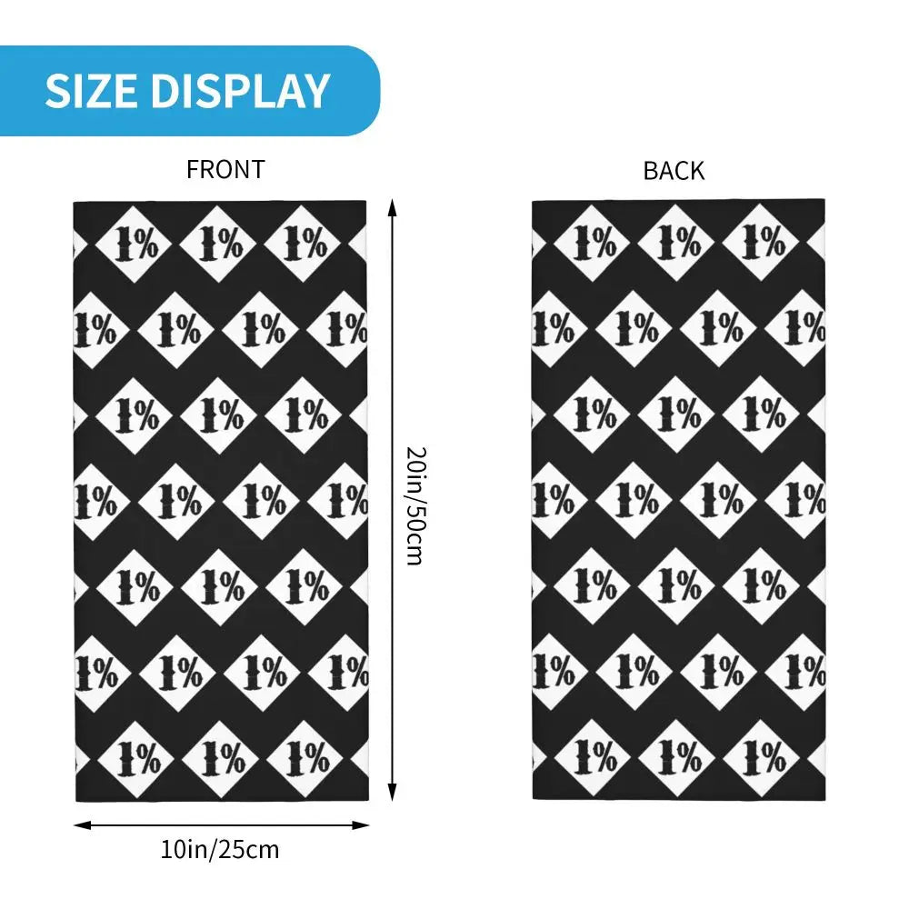 One Percenter 1% Bandana Neck Cover Printed Motorcycle Club Biker Mask Scarf Multifunctional Cycling Scarf for Men Women Adult