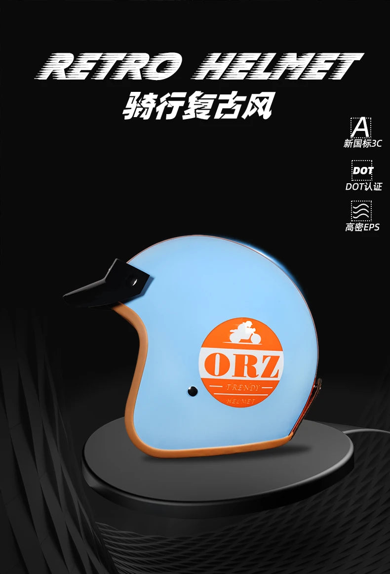 ORZ Retro Half Open Motorcycle Helmet Retro Cruising 3/4 Couple Helmet Coffee Shop Motorcycle Hat