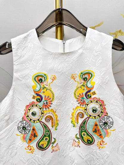 2026 Women Printed Beaded Dress Sleeveless Colorblock a Line Dress Elegant Summer Ladies Fashion Tank Dress Party Casual Dress