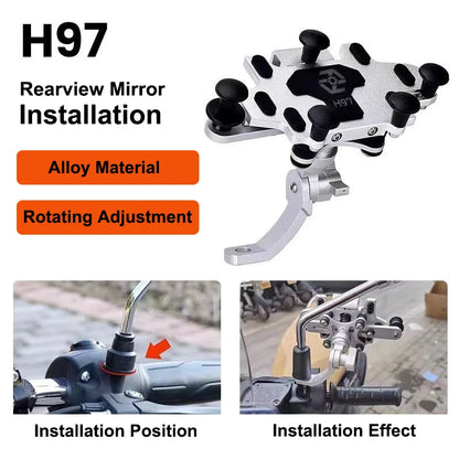 Shock-Absorbing Phone Holder for Motorcycle Bicycle 2024 Upgraded Alloy Rotary Adjustment Mobile Phone Navigation Bracket