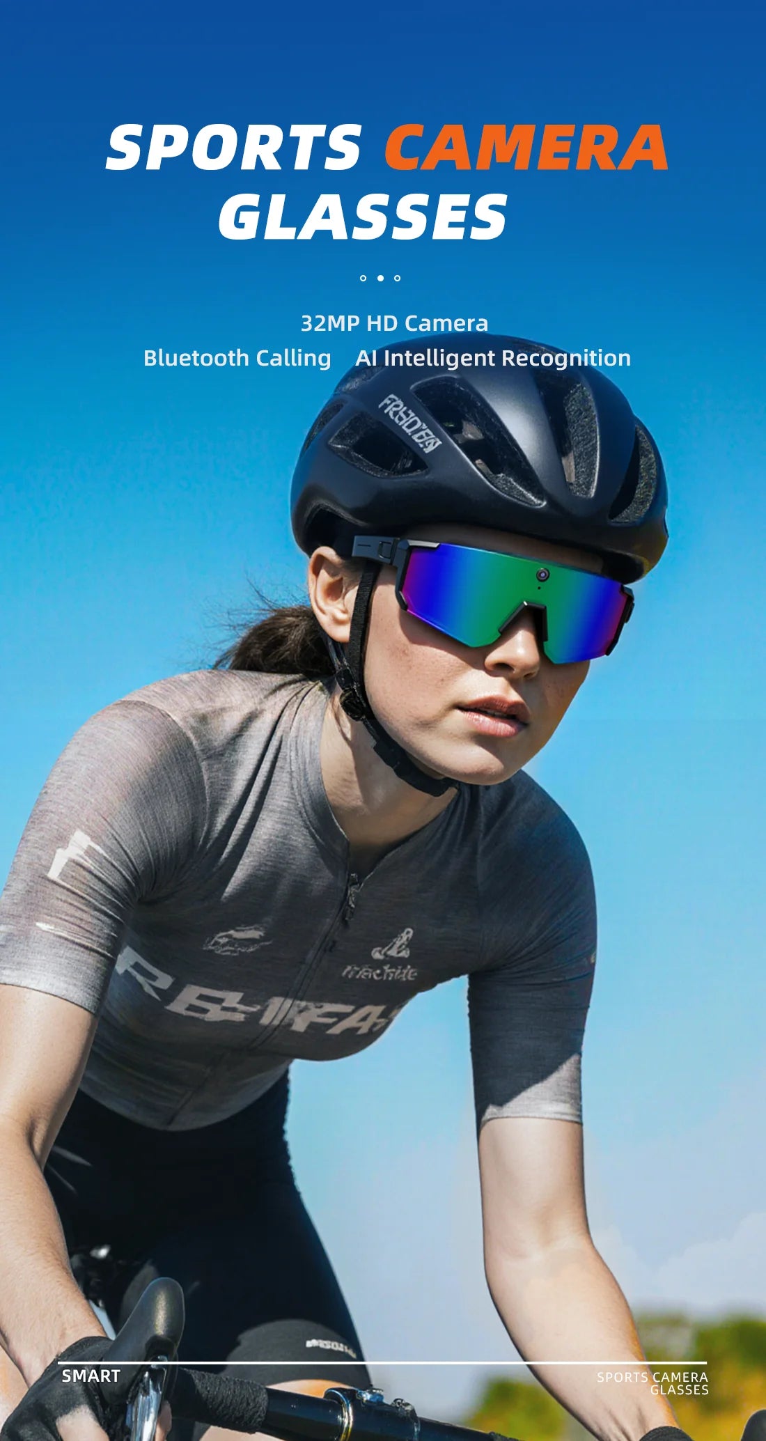 Smart Video Sunglasses 1200P 30fps Action Camera 32GB WiFi App Transfer Dual Anti-Shake AI Object Identify Fast Charge Glasses