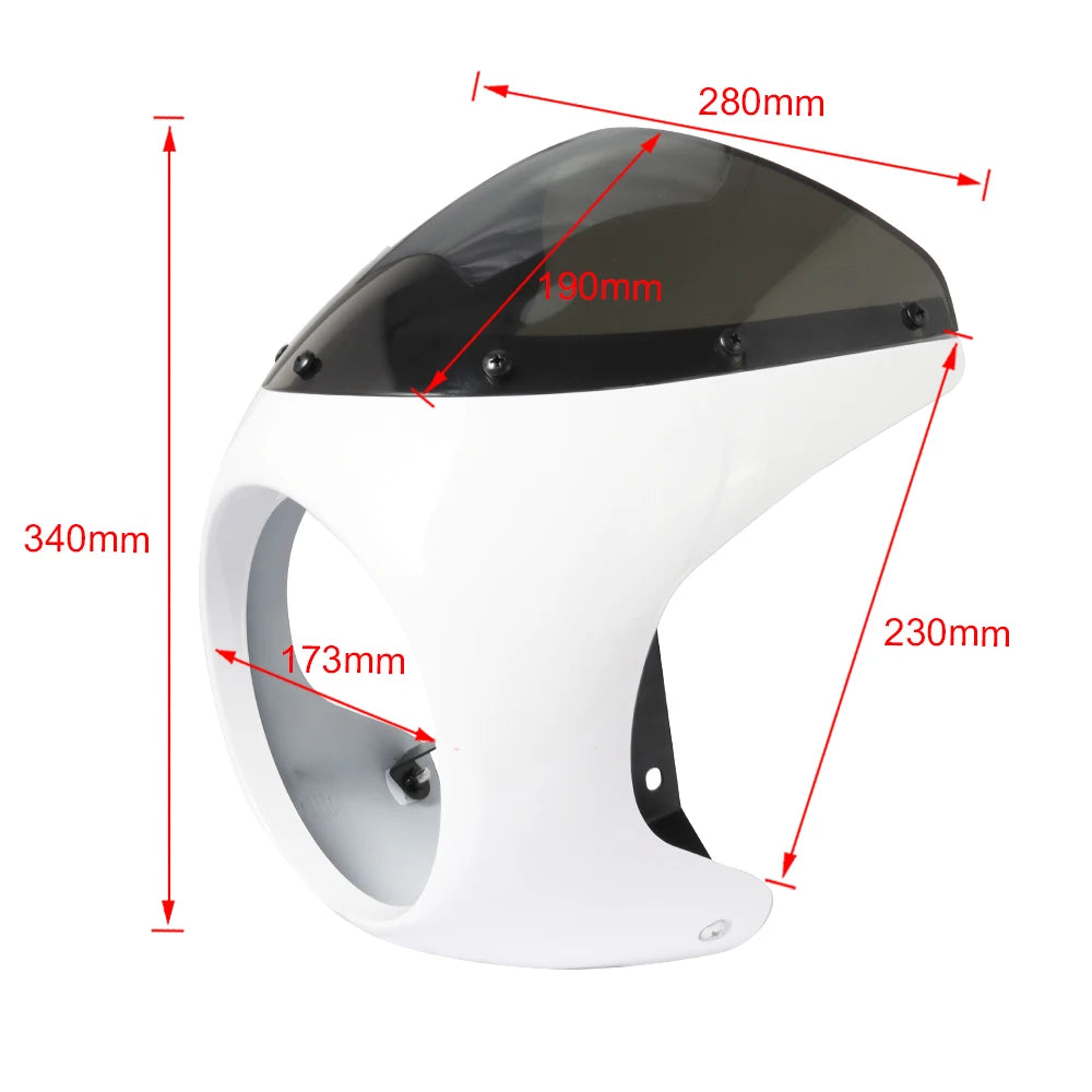 Motorcycle Red/White Front Headlight Fairing Windshield For Cafe Racer Honda Universal 7inch/16.5~18cm Retro Headlamp Windscreen