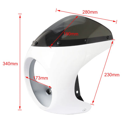 Motorcycle Red/White Front Headlight Fairing Windshield For Cafe Racer Honda Universal 7inch/16.5~18cm Retro Headlamp Windscreen
