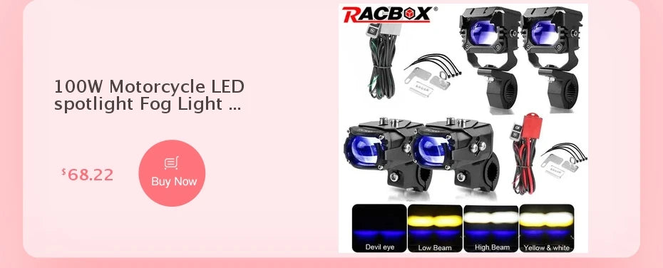 Motorcycle LED Spot Driving Light Dual Color Headlight Auxiliary Spotlight Lamp ATV Scooter Moto Fog Light for Honda Kawasaki