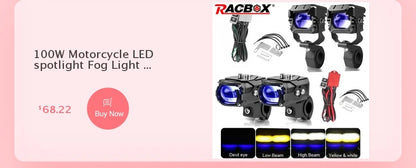 Motorcycle LED Spot Driving Light Dual Color Headlight Auxiliary Spotlight Lamp ATV Scooter Moto Fog Light for Honda Kawasaki