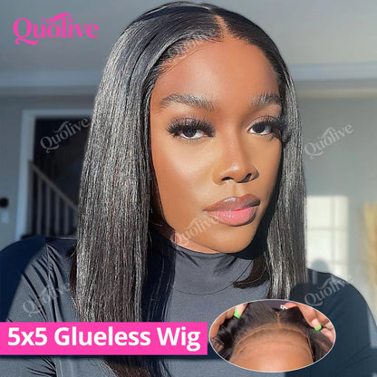 Short Bob Wig Human Hair Wear And Go Glueless Wigs 5x5 Closure Wig 13x6 Hd Lace Bone Straight Human Hair Wigs For Black Women