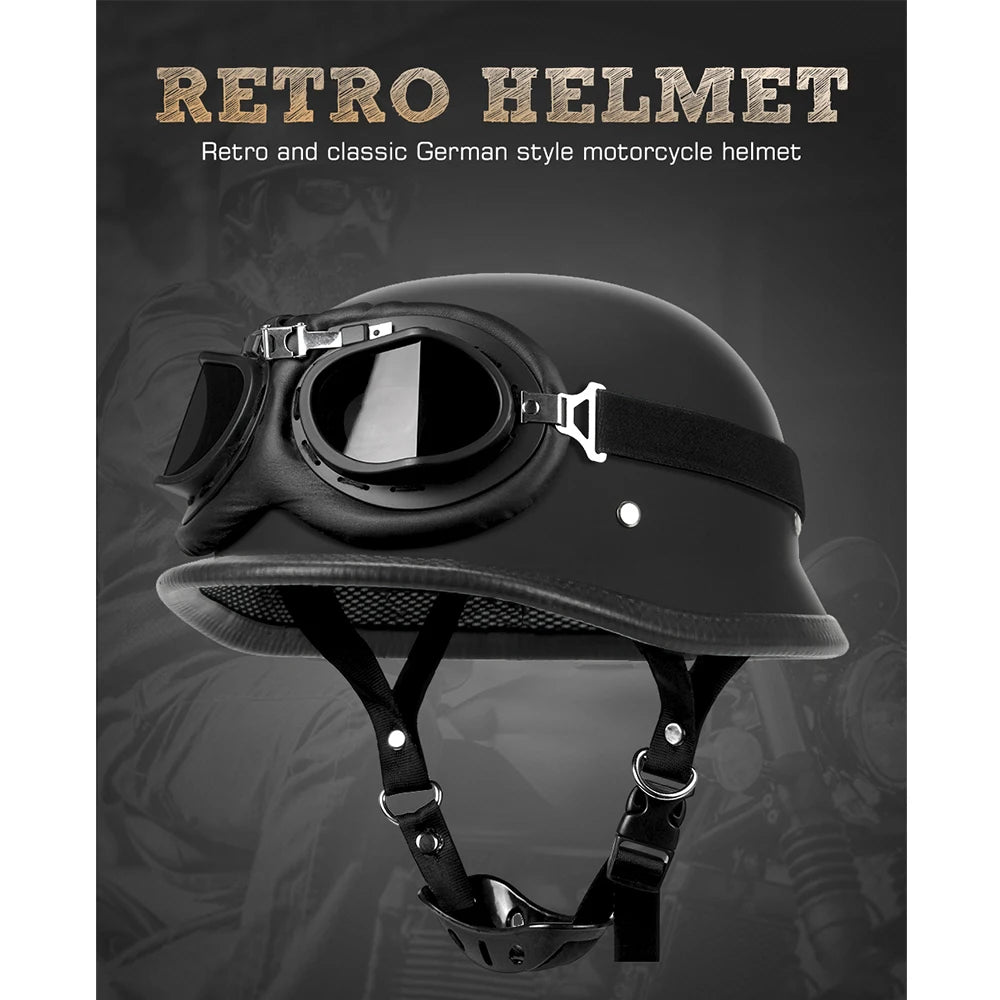 Motorcycle Helmet German Leather Style Pilot Motorcycle Open Face Retro Half Helmet Cruise Chopper Biker DOT Certification S-XXL