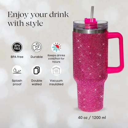 40oz Rhinestone Tumbler Stainless Steel Straw Women Cup Shiny Diamond Travel Car Thermoses Coffee Mug Water Bottle Drinkware