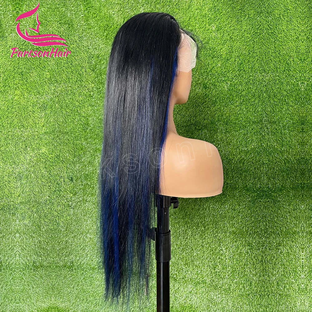 13*4 13*6 Straight Highlight  Black With Blue Lace Frontal Wigs Human Hair Wig For Black Women Brazilian  Hair Full Lace Wigs