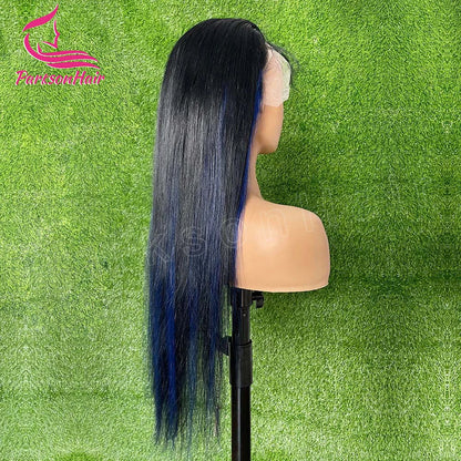 13*4 13*6 Straight Highlight  Black With Blue Lace Frontal Wigs Human Hair Wig For Black Women Brazilian  Hair Full Lace Wigs