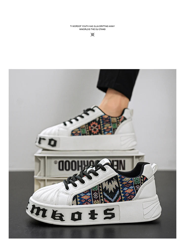 Men's White Sneakers 2025 New Arrival Fashionable Casual Shoes Durable Anti-slip Thick-soled Elevator Comfortable Breathable Eas