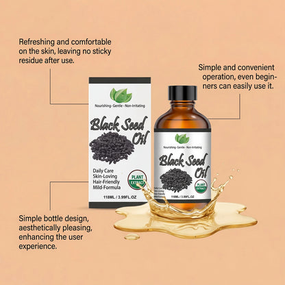 Pure Black Seed Oil Essence Multipurpose Deep Nourishing Oil for Face Body Hair Scalp Soothing Hydrating Refreshing Skincare Oil
