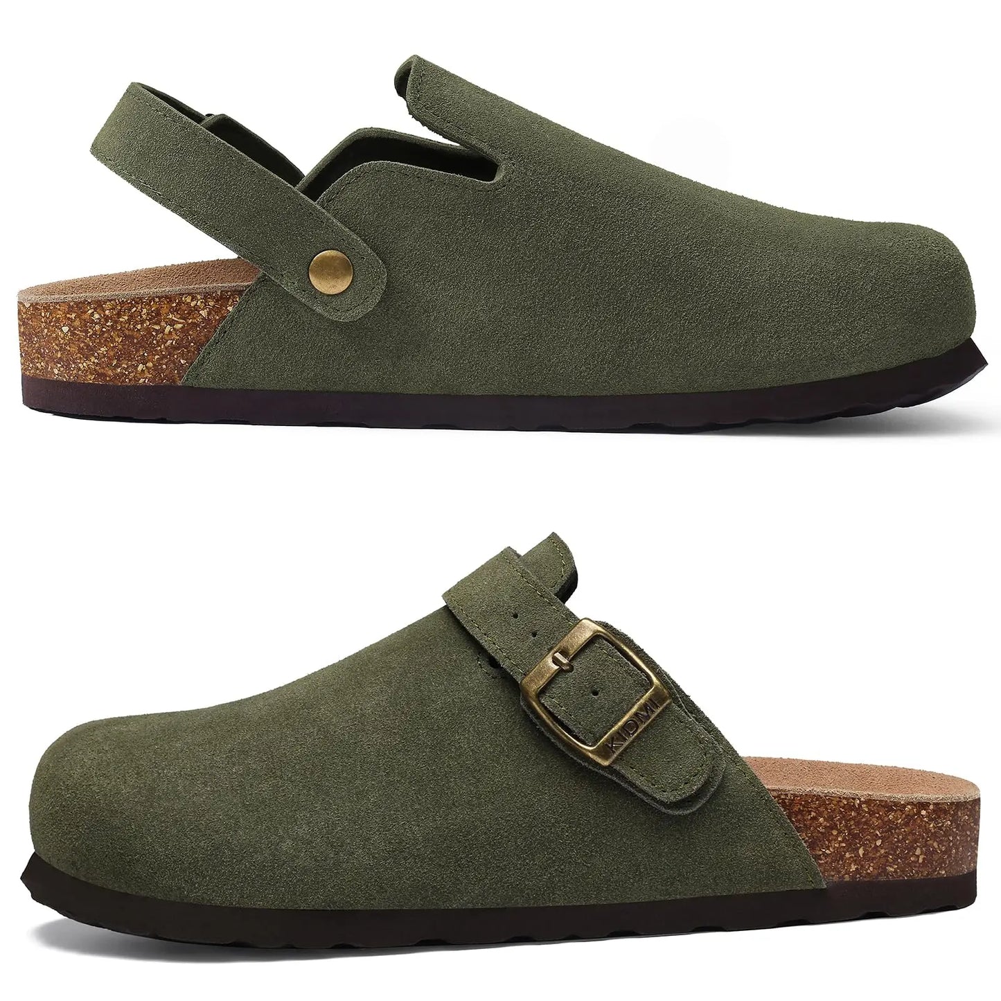 Crestar Women's Suede Clogs Lady Fashion Buckle Leather Mules Comfort Cork Footbed Potato Shoes with Arch Support Beach Sandal