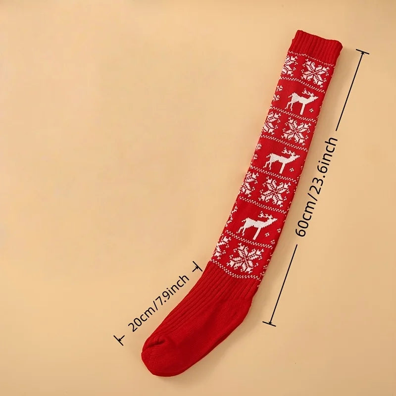 Christmas Socks for Women 2025 Limited Edition, Reindeer Snowflake Over The Knee Long Socks, Warm Festive Party Floor Socks