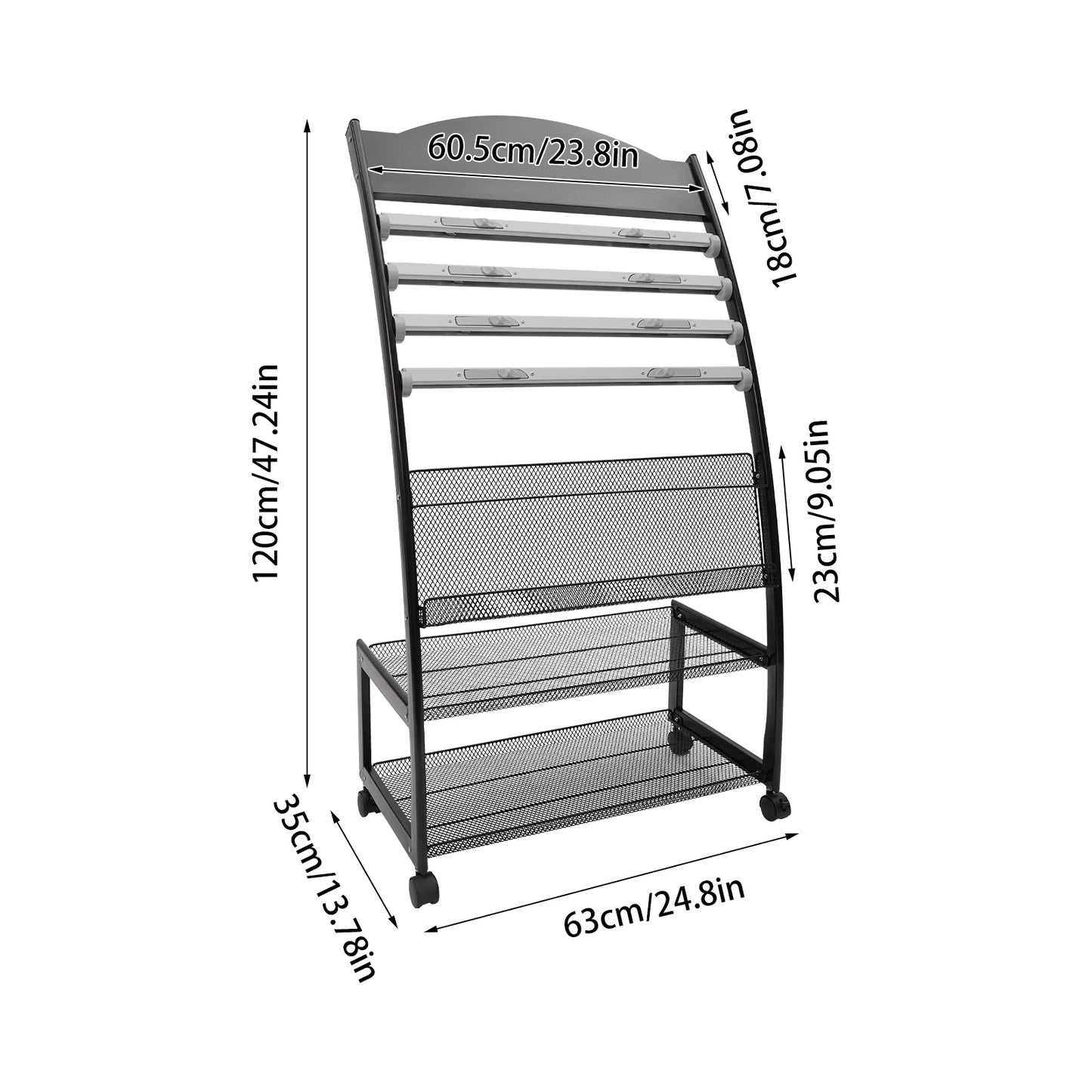 Aluminum Alloy Clip on Newspaper Rack, Magazine Display Rack, Magazine Rack, Brochure Display Rack - Black/White