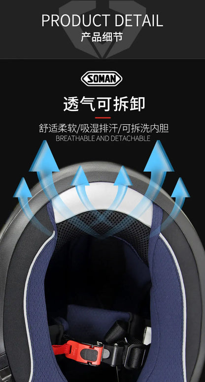 SOMAN ECE Motorcycle Helmet Adjustable Double Lenses Full Face Helmet Motocross Head Protection Anti-Fall Biker Motorbike Helmet
