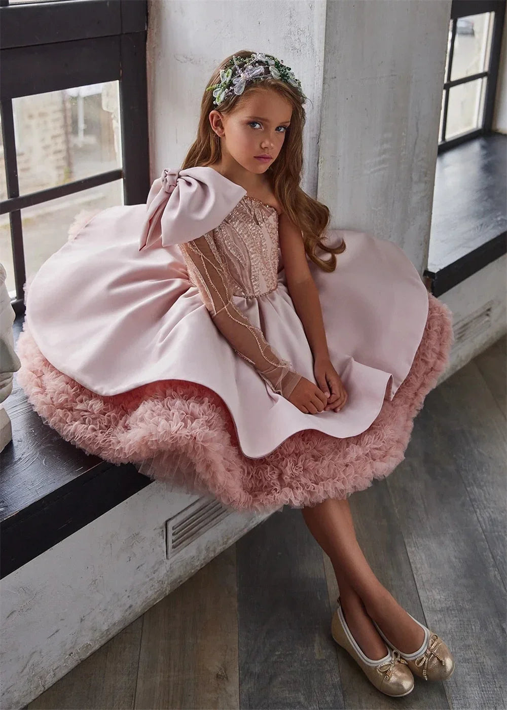 Lovely White Satin Flower Girl Dress for Wedding Dresses Little Princess Bow Kids Birthday Party Evening Customise Gowns