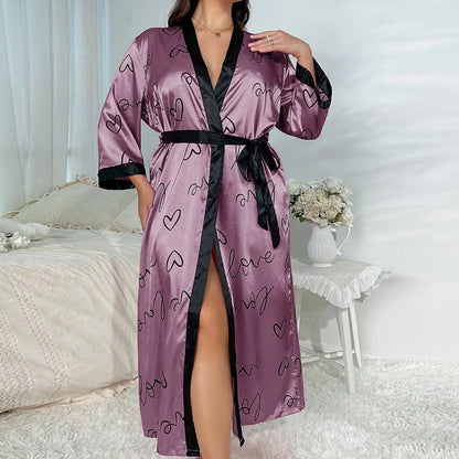 Plus Size Women's Satin Like Nightgown Fashion Long Maxi Sleep Dress100kg Floral Print Loose Fit Robe for Curvy Girls Loungewear