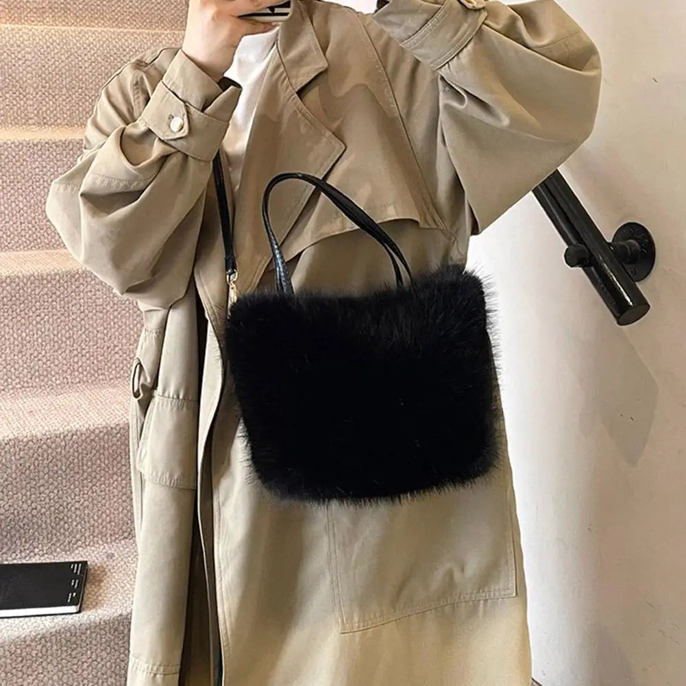 Fahion Faux Fur Tote Bag Women's Bucket Plush Luxury Design Ladies Handbags Winter Crossbody Shoulder Bags