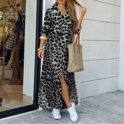 New Autumn Long Dress Long Sleeve Shirt Dress Women Denim Long Dresses Pocket Button Shirt Print Dress Casual Loose Dresses 2023