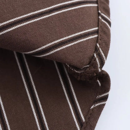 EDSA Women Brown Batwing Stripe Shirt Long Sleeves with Cuffs Patch Pockets Button-up Front for Office Lady Blouse