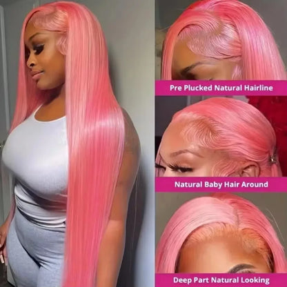 13x6 HD Lace Frontal Wig Pink Lace Front Wigs Human Hair 13x4 Staight Lace Front Wigs For Women Brazilian Colored Human Hair Wig