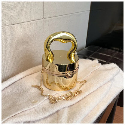 Gold Box Handbag Fashion Shiny Women Bag Party Evening High Quality Clutch Hand Bags For Women Metal Chain Messenger Purse