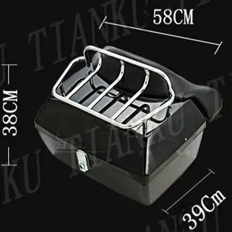 Black Trunk Tail Box Luggage Backrest For Honda Yamaha Suzuki Kawasaki Lifan Indian Bobber Custom Chopper Cruisers Street Bike