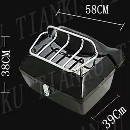 Black Trunk Tail Box Luggage Backrest For Honda Yamaha Suzuki Kawasaki Lifan Indian Bobber Custom Chopper Cruisers Street Bike