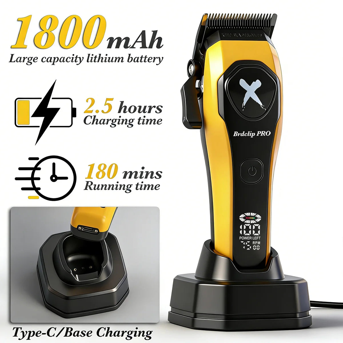 Professional BRDCLIP Barber Cordless Hair Clipper Kit DLC Ceramic Moving Blade Trimmer 75000RPM Grooming Tool Brushless Motor