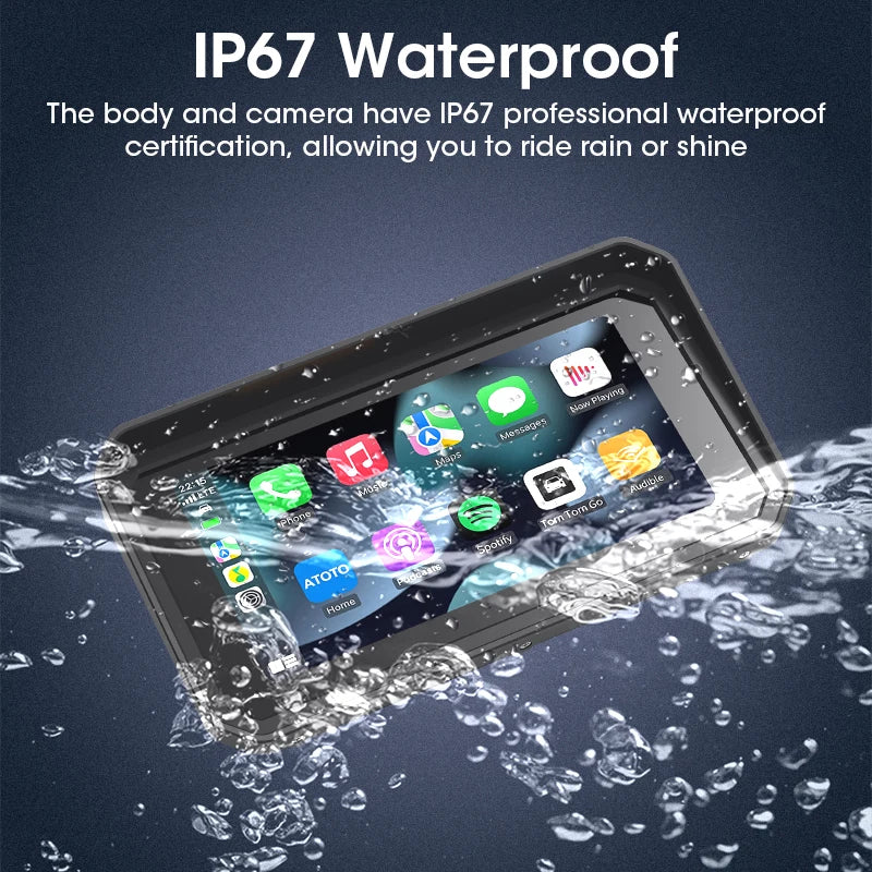 JMCQ Portable 6.25 inch Motorcycle GPS Navigation IPX7 Waterproof Wireless CarPlay Android Auto Drive Recorder Support 4K DVR