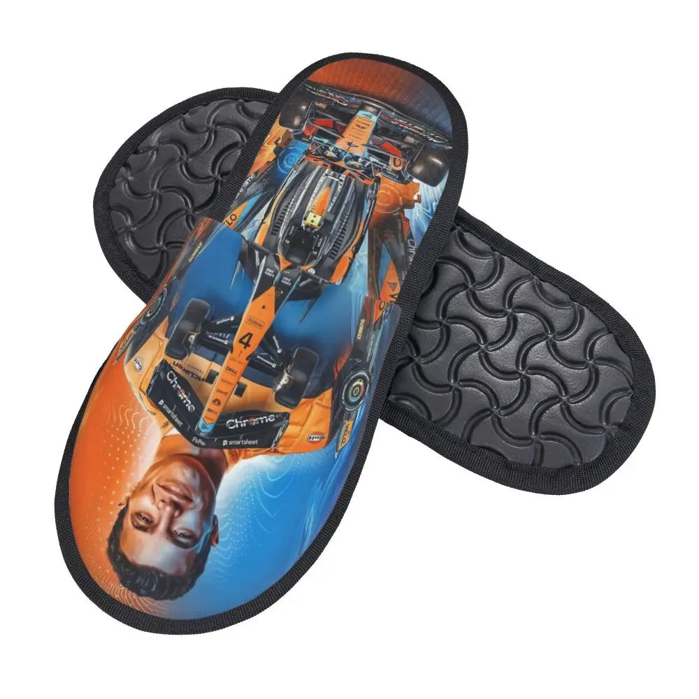 Custom British Lando Norris Racing Driver Guest Slippers for Spa Women House Slipper