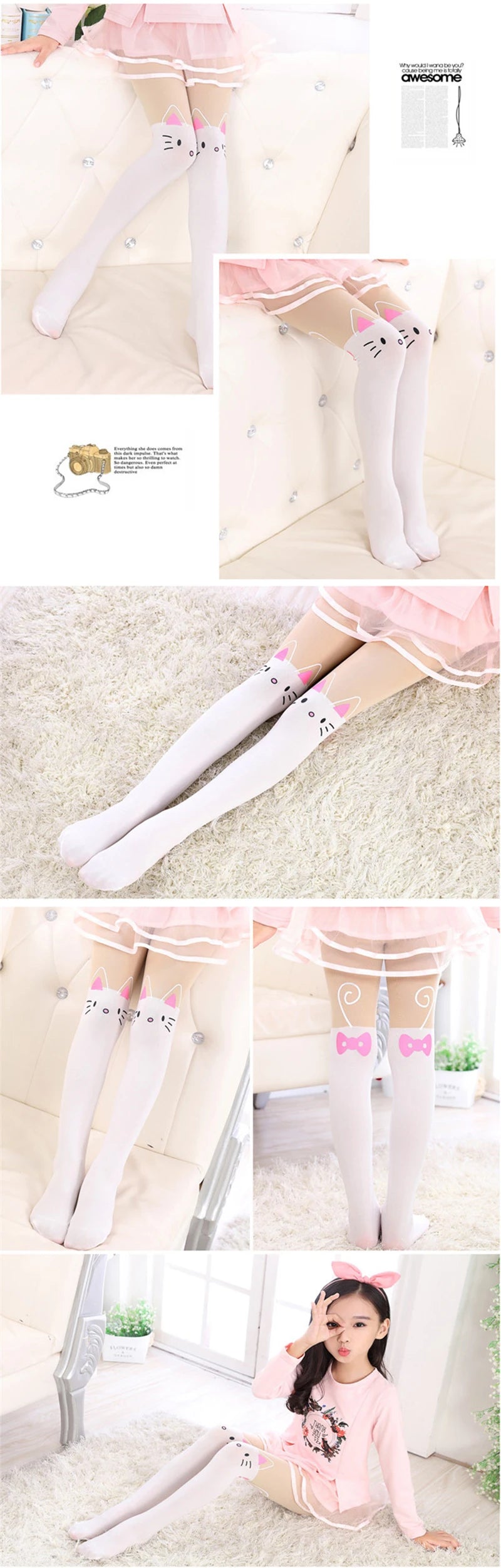 Spring autumn warm Baby Kids tights printing Cartoon Animal Bear pantyhose cats kitten Bunny Knee tattoo Student girls stocking