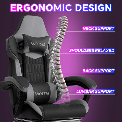 WOTSTA Gaming Chair with Footrest Gaming Chairs PVC Leather Ergonomic Gamer Chair with Adjustable Headrest Lumbar Support