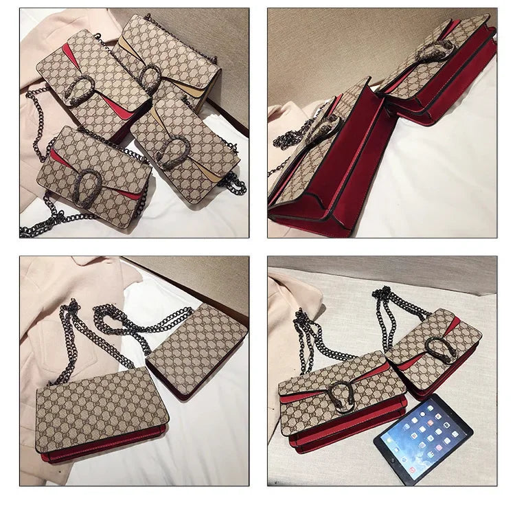 Fashionable Mini Printed Chain Women's Bag Crossbody Shoulder Bag Soft PU Leather Square Shape Bag with Phone Pocket