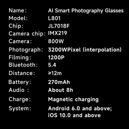 AI Smart Glasses 8 Million Camera Bluetooth Sunglasses Shoot Audio Call Video Music Player Multifunctional Smart Glasses