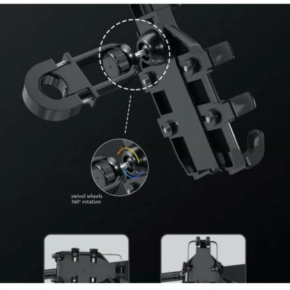 Motorcycle Phone Holder with 360° Rotation, Anti-Shake Motorcycle Phone Mount, Adjustable Handlebar Cellphone Holder for bikes