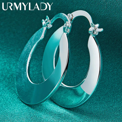 URMYLADY 925 Sterling Silver Smooth Flat Round Earrings For Women Wedding Party Fashion Charm Jewelry