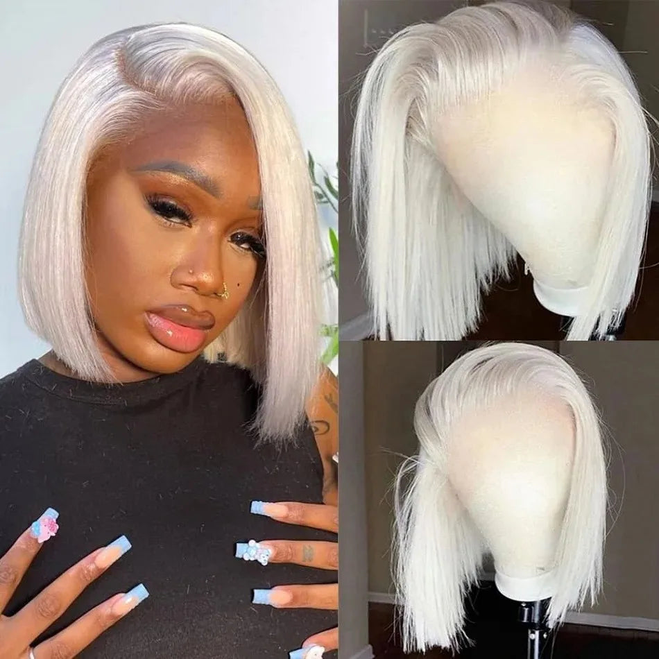 Soft Hair13x4 Straight Synthetic Lace Front Wig for Women Ombre Platinum Blonde Ash Roots Glueless Heat Resistant Fiber Hair Wig