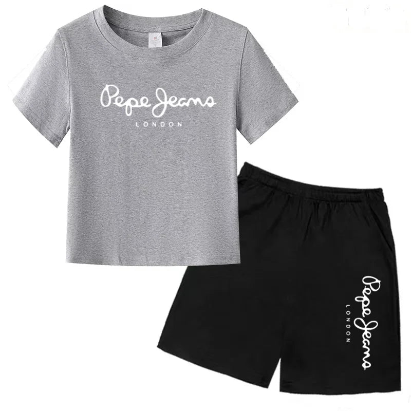Kids Summer Fashion Casual Set - Boys Girls Toddler Clothes Charming Letter Print T-shirt with Short Sleeves And Shorts 3-12 Yea
