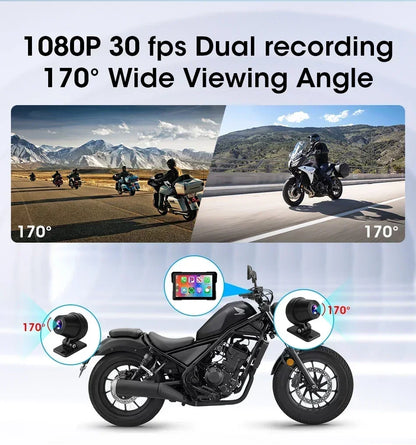 7 inch Portable Motorcycle Navigation Support 2K Camera  IPX7 Waterproof LCD Display For Wireless CarPlay Android Auto