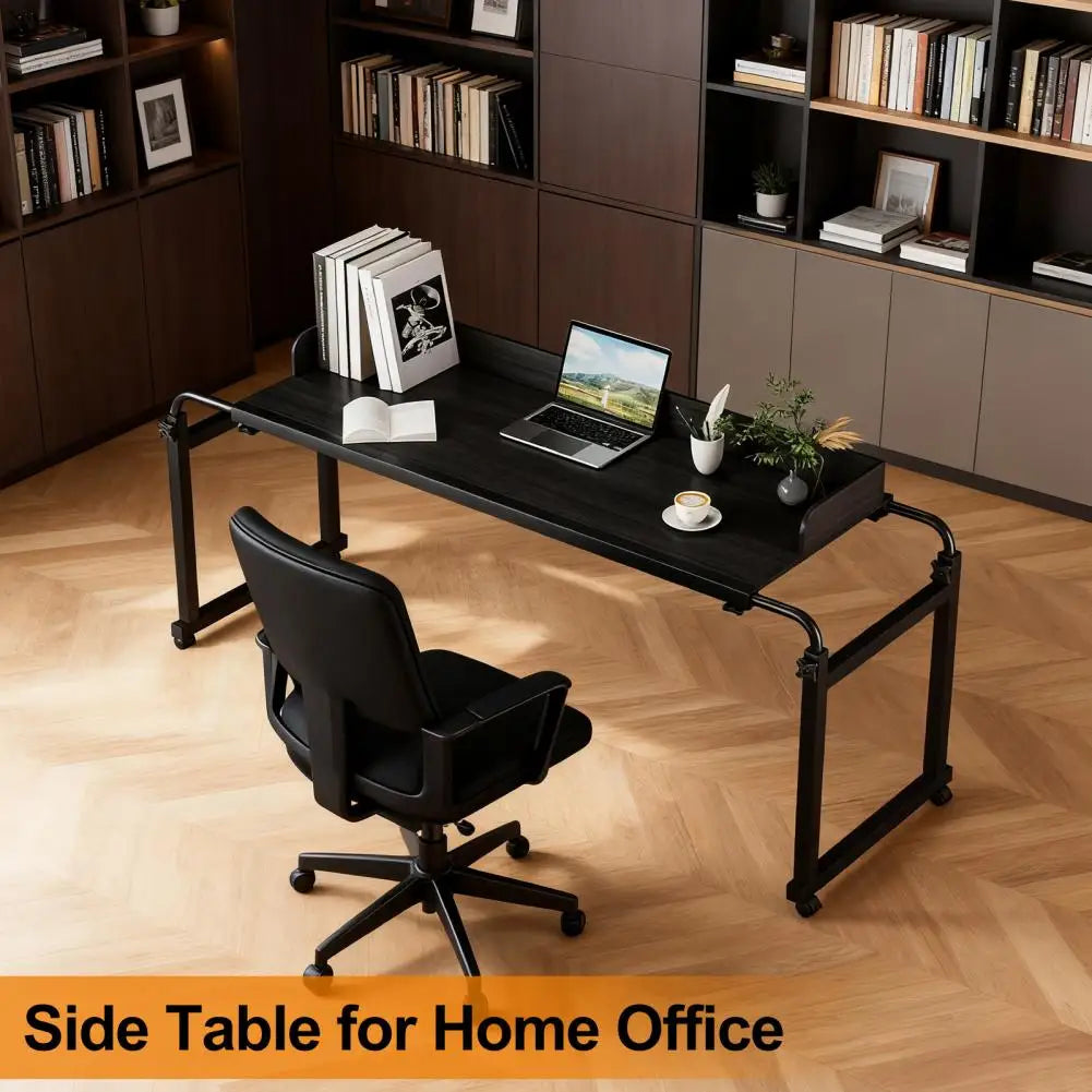 120x40CM Height Adjustable Overbed Table with Wheels, Rolling Over-the-Bed Laptop Desk with Raised Baffle, Home Office Bedroom H