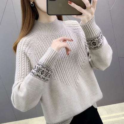 2024 Fashion Basic Autumn Winter Merino Wool Sweater Mock Neck Cashmere Pullover Solid Color Soft Long Sleeve Clothing Tops