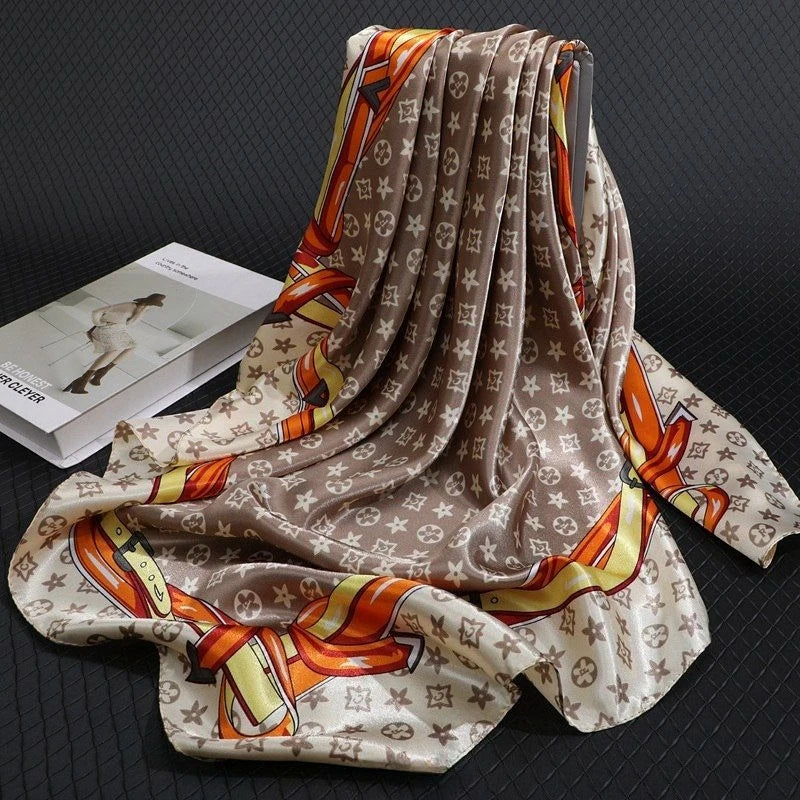 90*90CM Fashion Scarves for Women Shawl Print Silk Satin Hijab Scarf Female Bandana Luxury Brand square Shawls Scarfs For Ladies