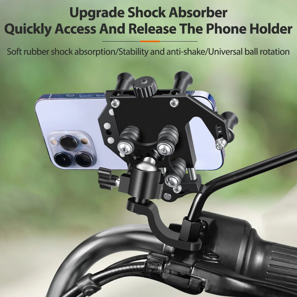 New Motorcycle Phone Holder Universal Alloy Shock-Absorbing Motos Bike Handlebar Navigation Bracket 360° Rotary Adjustable Stand
