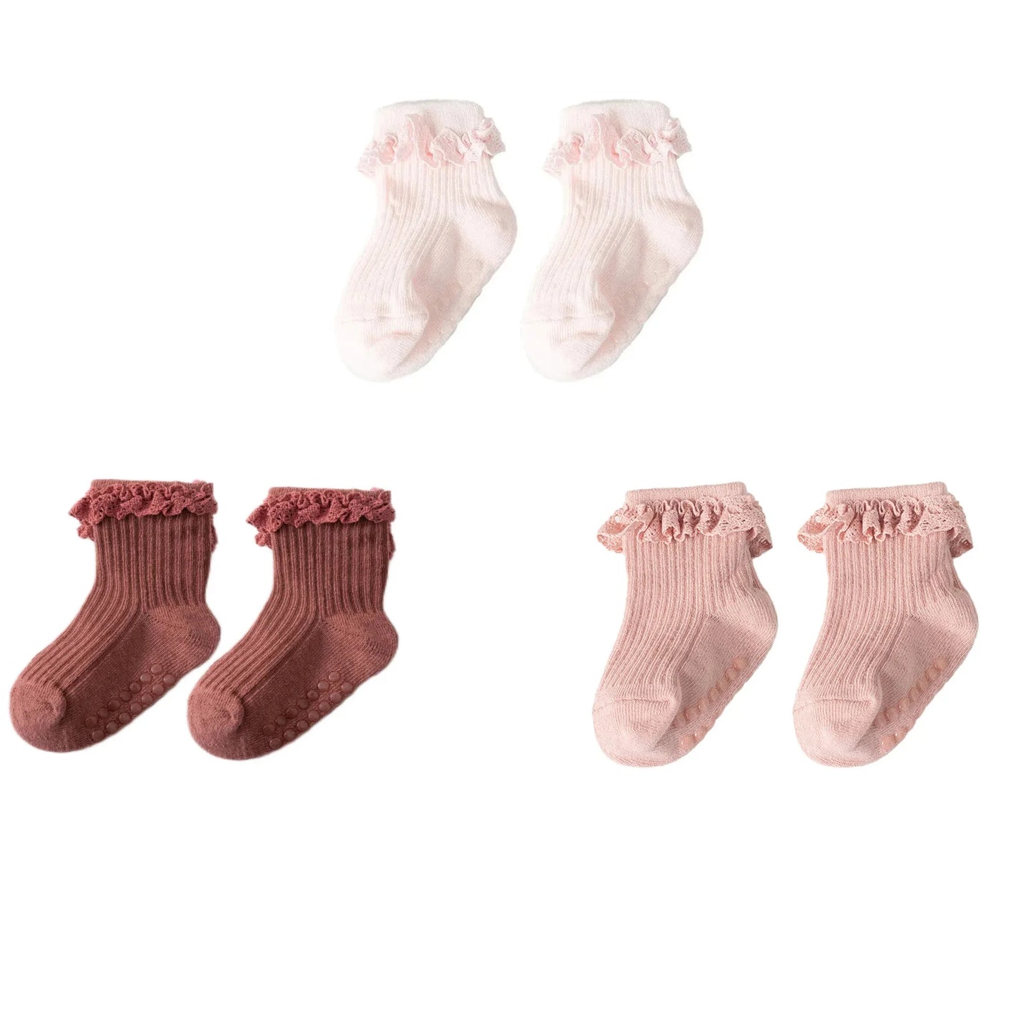 1/3/4/5pairs Cotton Pure Color Toddler Girl Lace Socks Infant Baby Girls Non-slip Socks Young Children Girl Cute Half Knee-socks