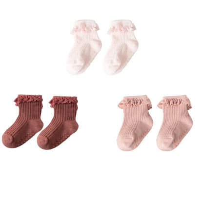 1/3/4/5pairs Cotton Pure Color Toddler Girl Lace Socks Infant Baby Girls Non-slip Socks Young Children Girl Cute Half Knee-socks