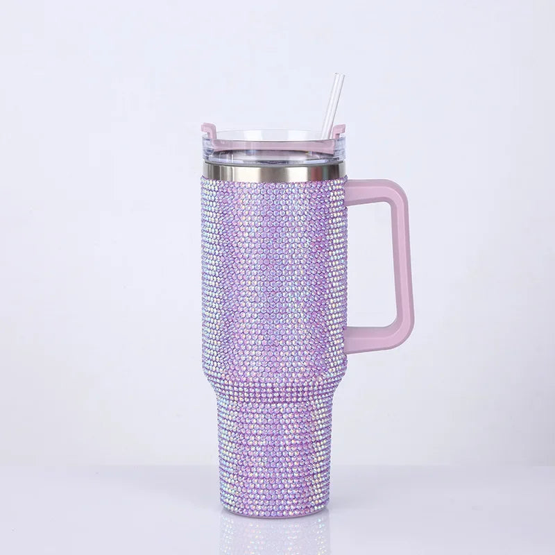 40oz Rhinestone Tumbler Stainless Steel Straw Women Cup Shiny Diamond Travel Car Thermoses Coffee Mug Water Bottle Drinkware
