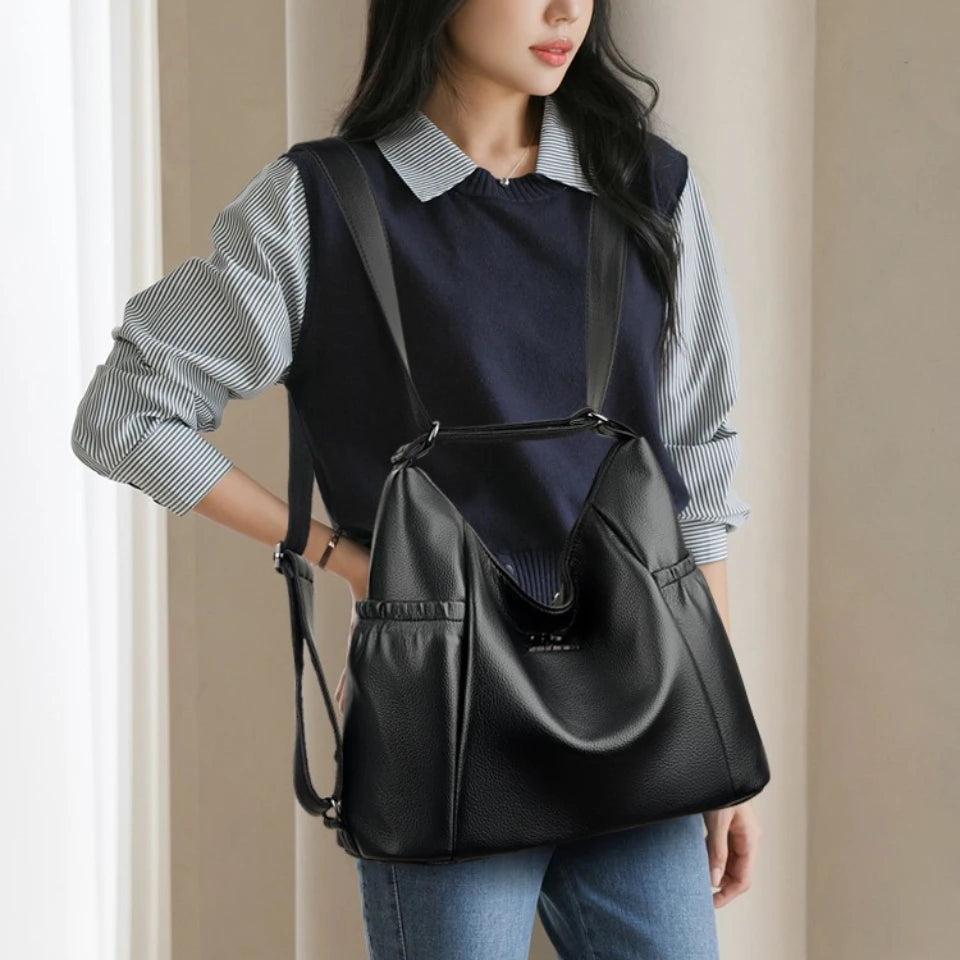 High Quality Soft Pu Leather Shoulder Bags for Women Women Bags Luxury Designer Multifunction Travel BackPack Commuter Handbags